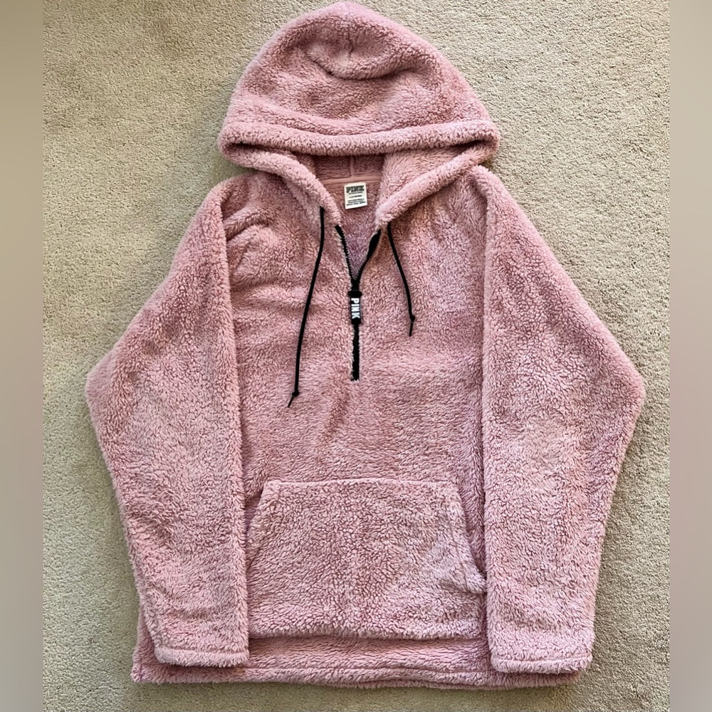 Victoria’s Secret PINK half zip sherpa hoodie, pink, L